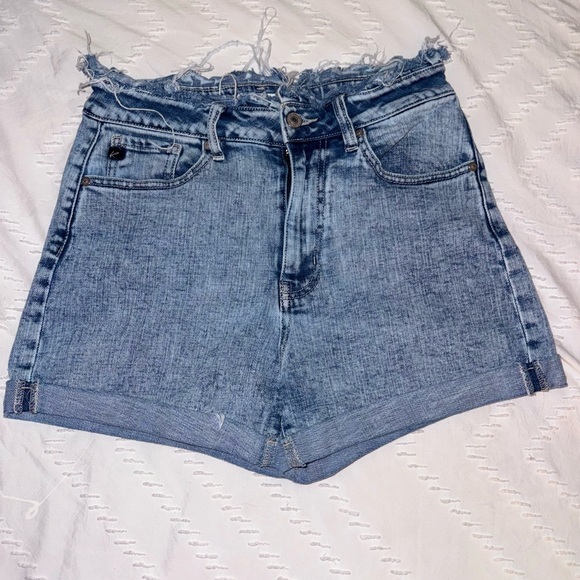 KanCan Light Blue Frayed Hem Jean Shorts - Picture 1 of 3